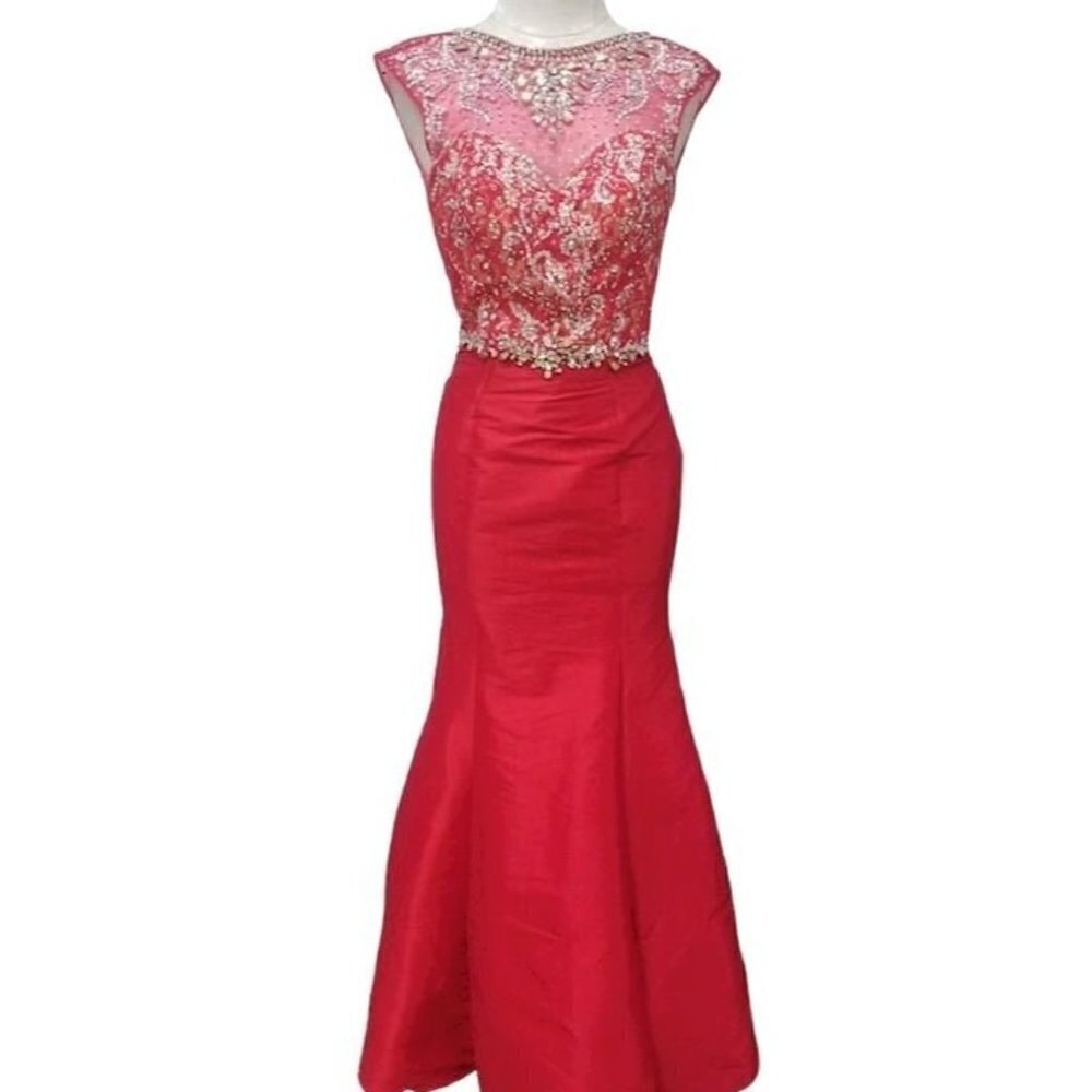 MacDuggal Red Sequin Formal Mermaid Evening Dress Ball Gown Size 0/2
